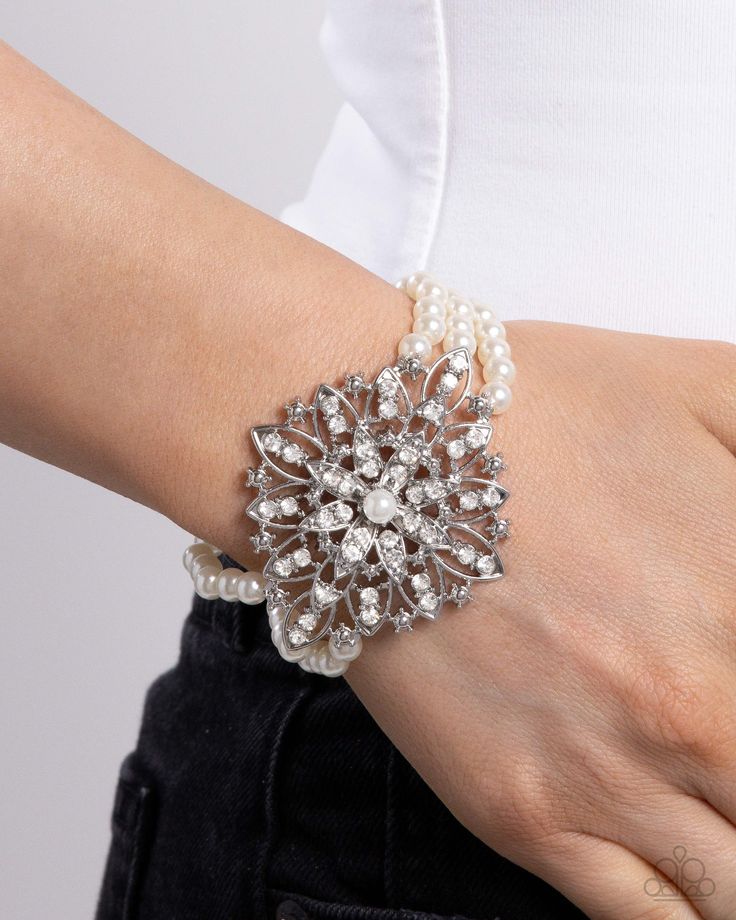 Flattering Floral - White Bracelet