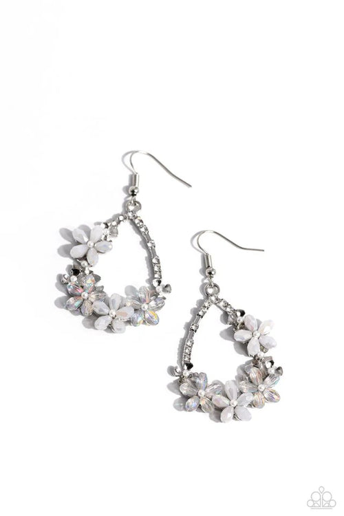 Boisterous Bloom White Earrings