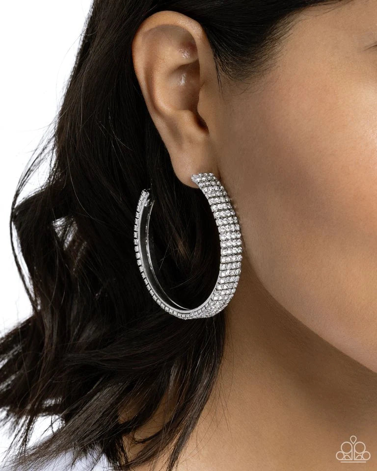 Stacked Symmetry White Hoop Earring