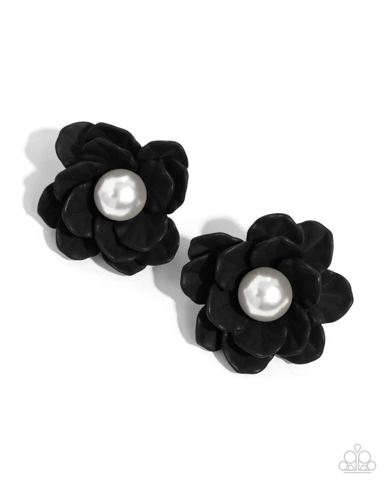 Blooming Backdrop - Black Post Earrings