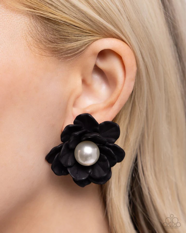 Blooming Backdrop - Black Post Earrings