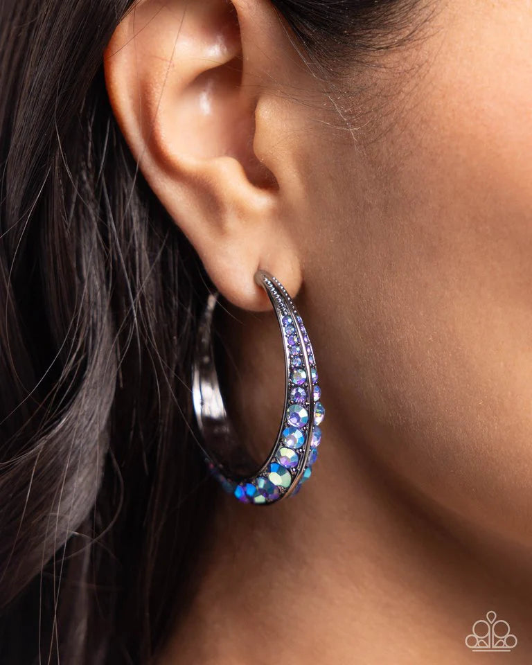 Embedded Edge - Blue/Pink Hoop Earring