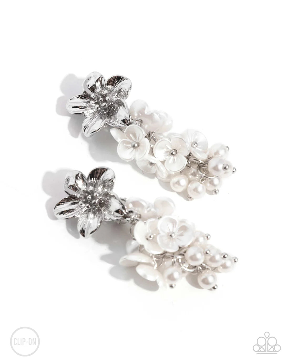 Bouquet Bling - White Clip-on Earrings