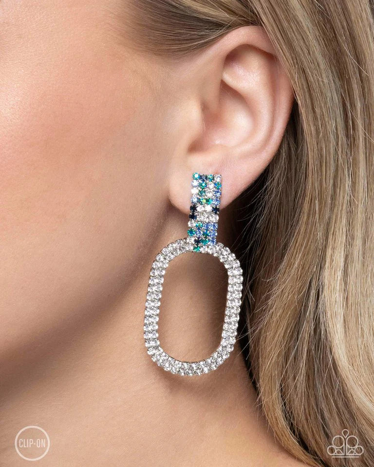 Guarded Glitz Blue Clip On Earrings