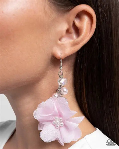 Fashionable Flower Girl - White/Pink Earring