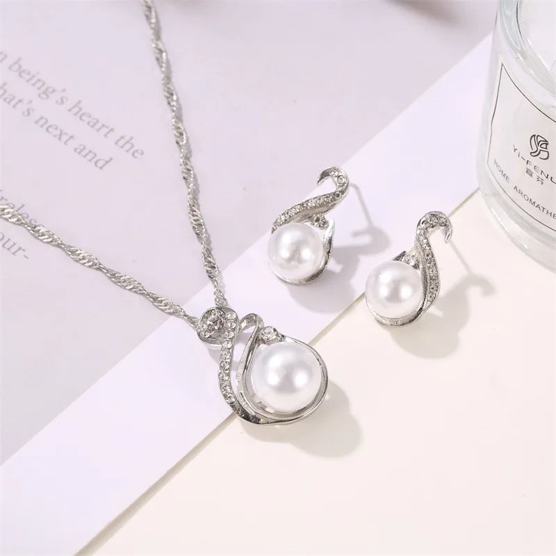 New Luxury 925 Sterling Silver Crystal Bridal Jewelry Set For Women Pendant Necklace Earrings Rings Set Fashion Jewelry