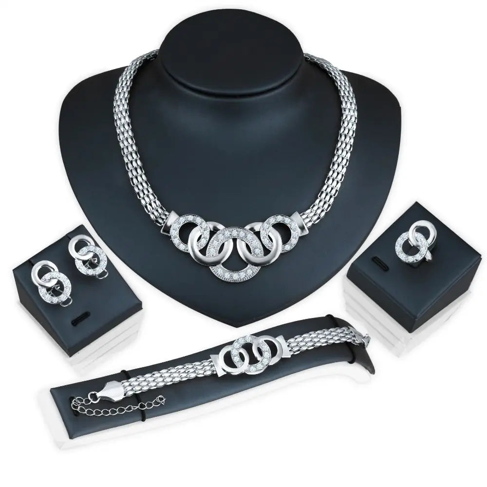 Exaggerated Rhinestone Jewelry Set Shining Crystal Necklace Earrings Set Light Luxury Exquisite Earrings Wedding Engagement